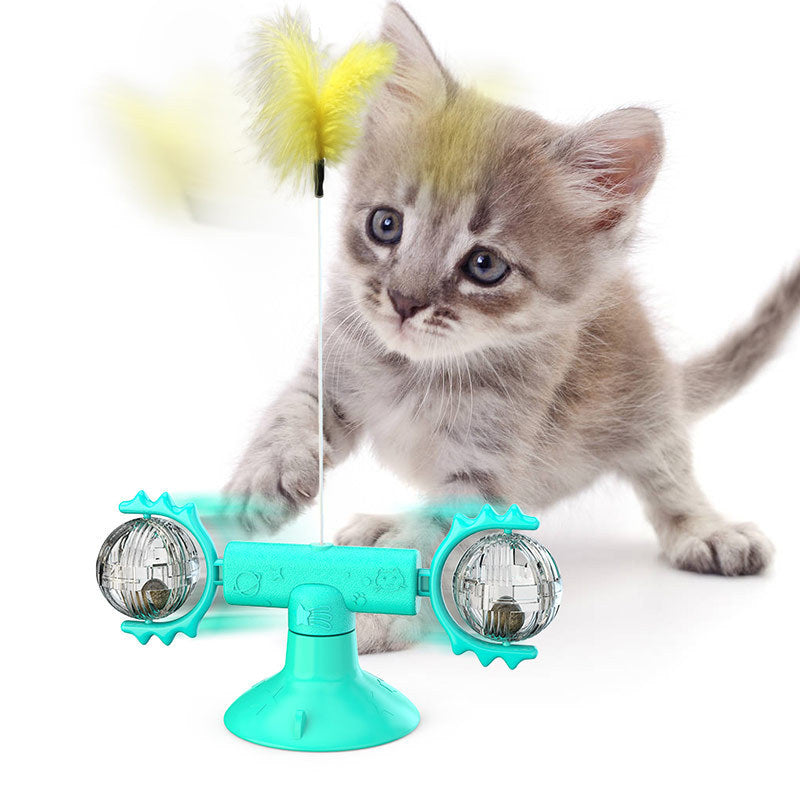 🐱 Jouet Éolienne Rotative pour Chat – Jouet Multifonction Intelligente avec Ventouse et Boules Lumineuses