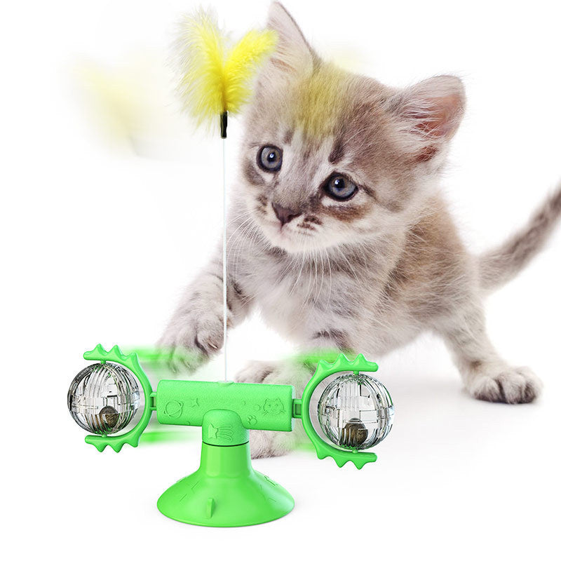 🐱 Jouet Éolienne Rotative pour Chat – Jouet Multifonction Intelligente avec Ventouse et Boules Lumineuses