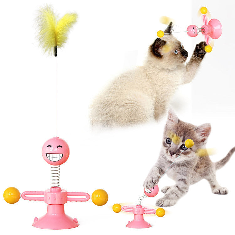 🐱 Jouet Éolienne Rotative pour Chat – Jouet Multifonction Intelligente avec Ventouse et Boules Lumineuses