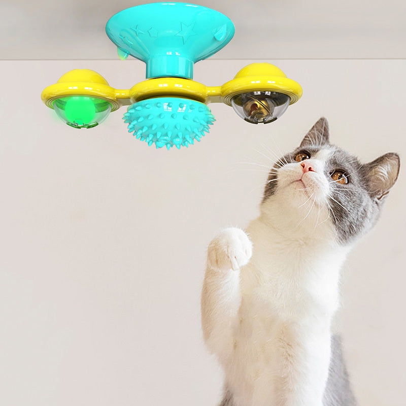 🐱 Jouet Éolienne Rotative pour Chat – Jouet Multifonction Intelligente avec Ventouse et Boules Lumineuses