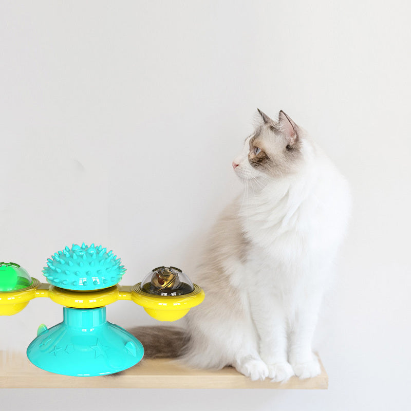 🐱 Jouet Éolienne Rotative pour Chat – Jouet Multifonction Intelligente avec Ventouse et Boules Lumineuses
