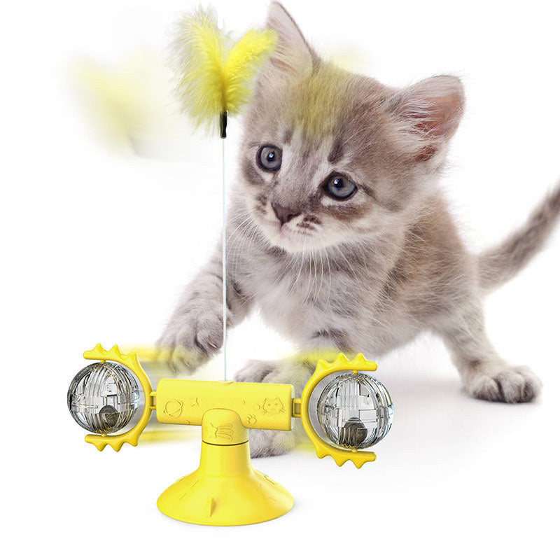 🐱 Jouet Éolienne Rotative pour Chat – Jouet Multifonction Intelligente avec Ventouse et Boules Lumineuses