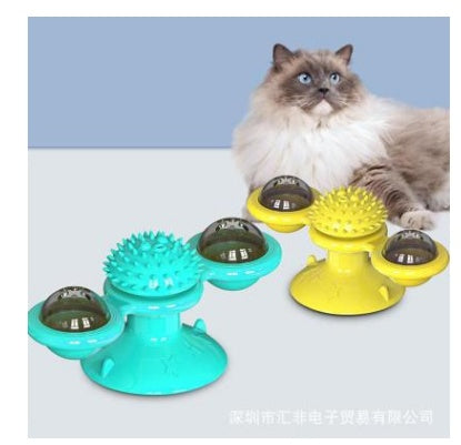 🐱 Jouet Éolienne Rotative pour Chat – Jouet Multifonction Intelligente avec Ventouse et Boules Lumineuses