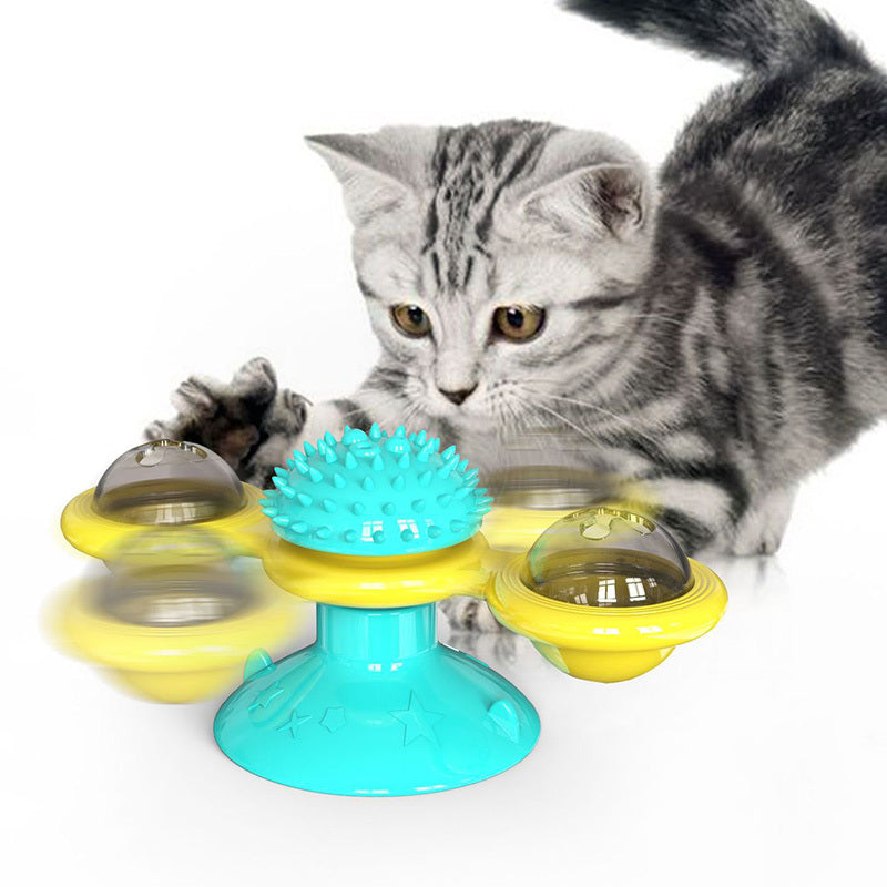 🐱 Jouet Éolienne Rotative pour Chat – Jouet Multifonction Intelligente avec Ventouse et Boules Lumineuses