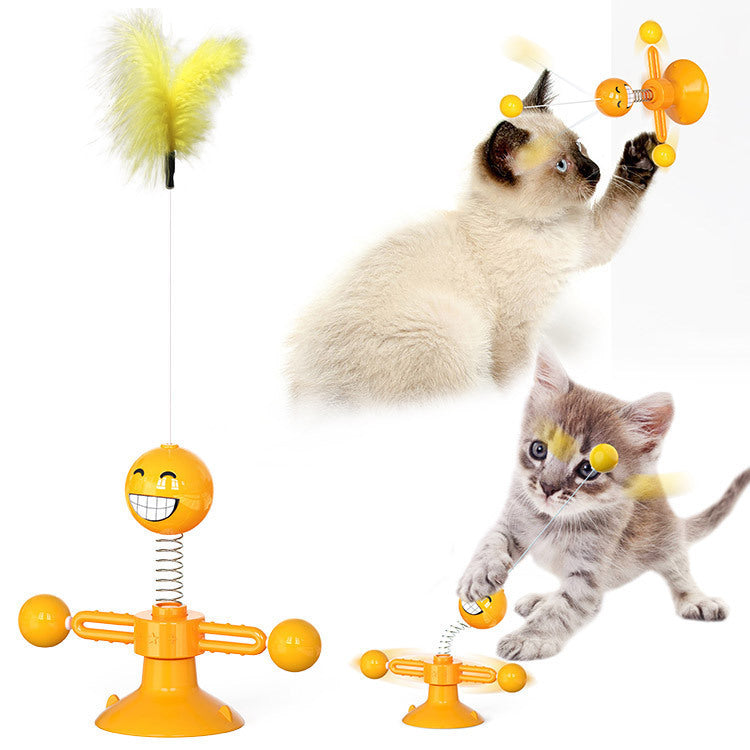 🐱 Jouet Éolienne Rotative pour Chat – Jouet Multifonction Intelligente avec Ventouse et Boules Lumineuses