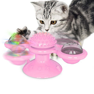 🐱 Jouet Éolienne Rotative pour Chat – Jouet Multifonction Intelligente avec Ventouse et Boules Lumineuses