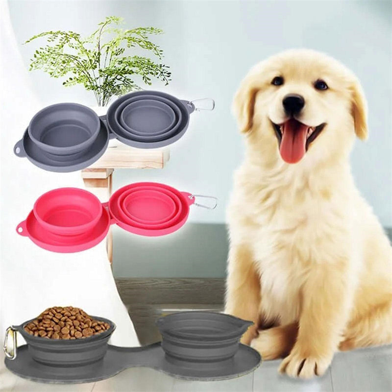🐶 Gamelle Double Pliable en Silicone – Voyage &amp; Quotidien pour Chiens et Chats