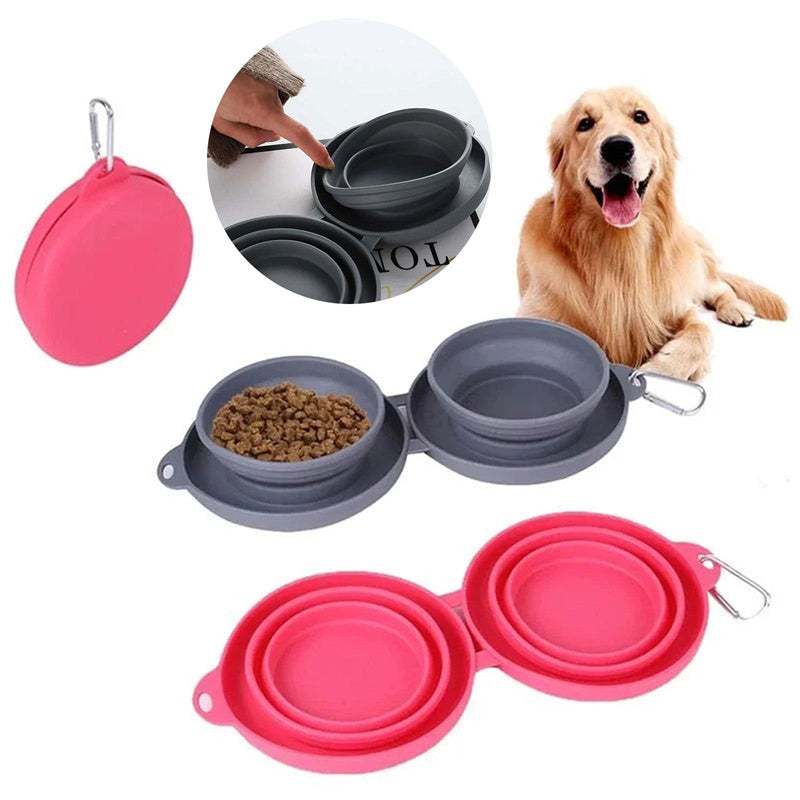 🐶 Gamelle Double Pliable en Silicone – Voyage &amp; Quotidien pour Chiens et Chats